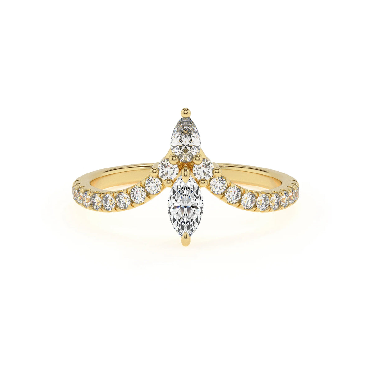 lab grown moissanite marquise solitaire rings in yellow gold 