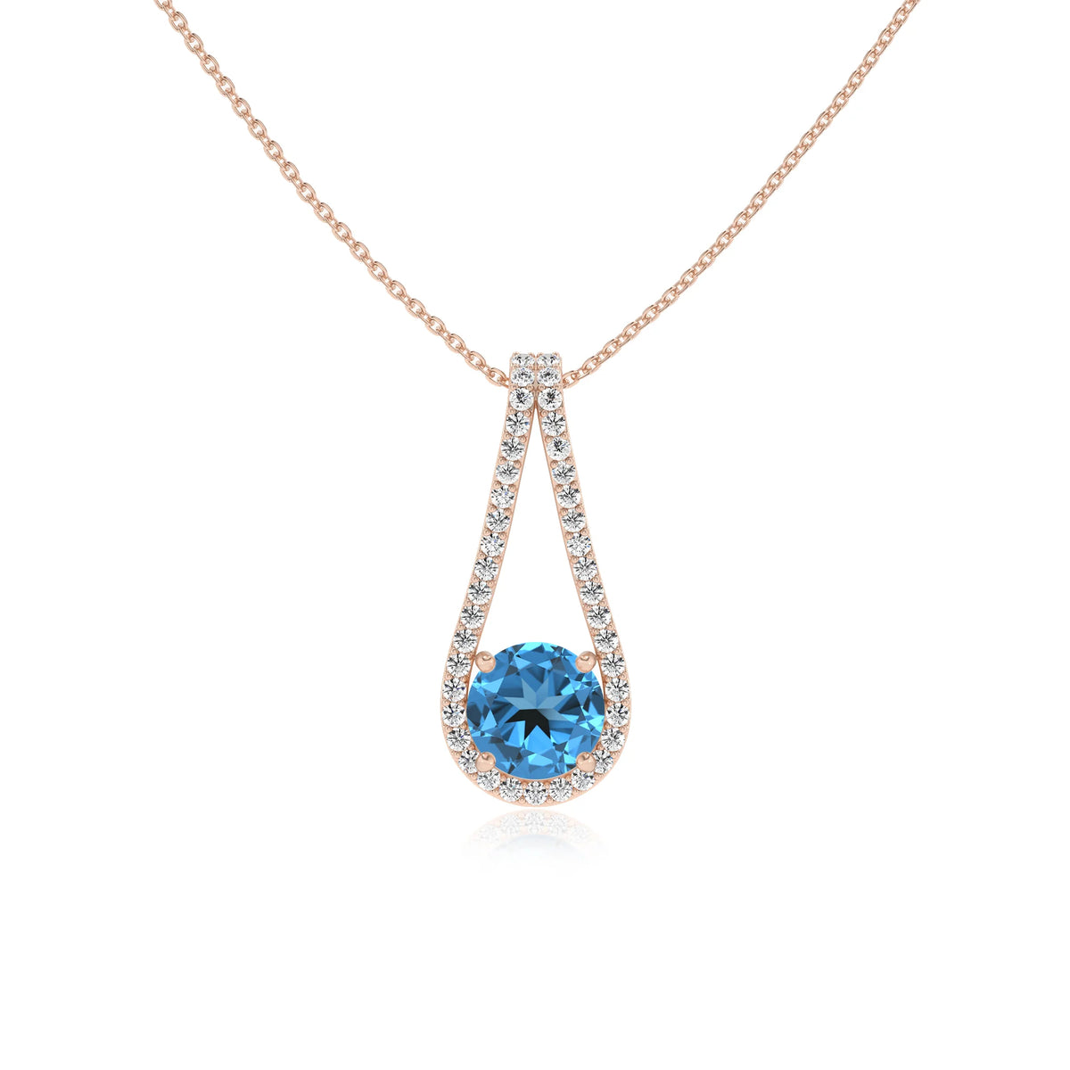 natural swiss-blue-topaz round solitaire v-bale necklaces in rose gold 