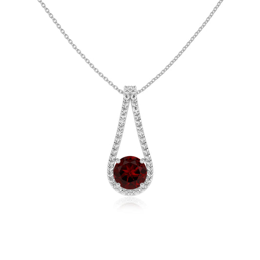 natural garnet round solitaire v-bale necklaces in white gold 