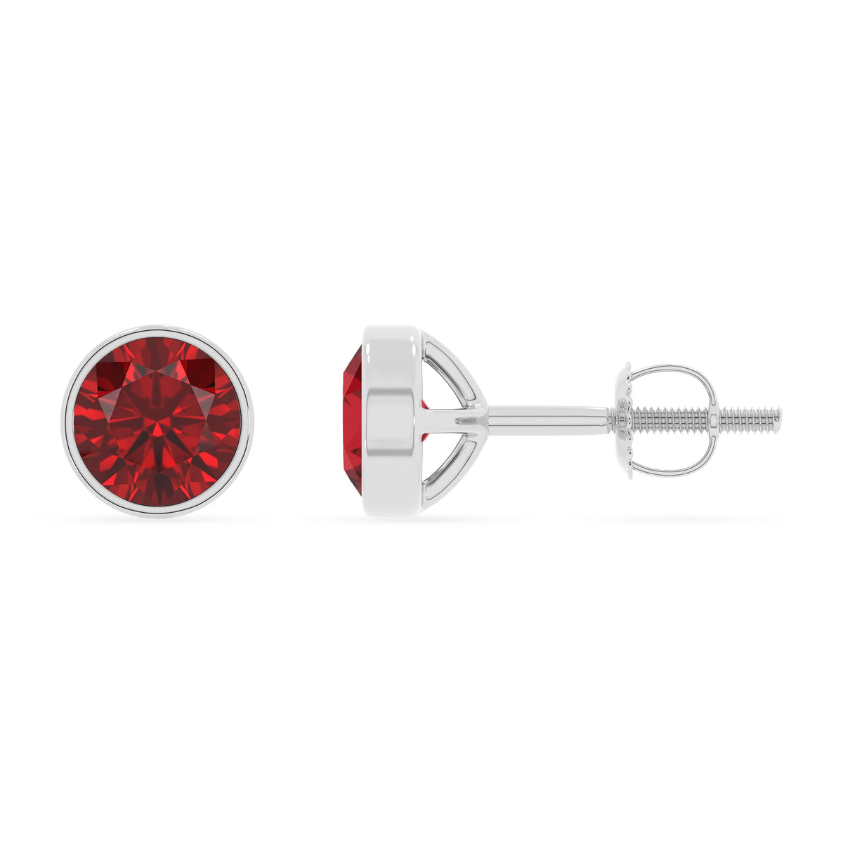 lab grown ruby round stud earrings in white gold 