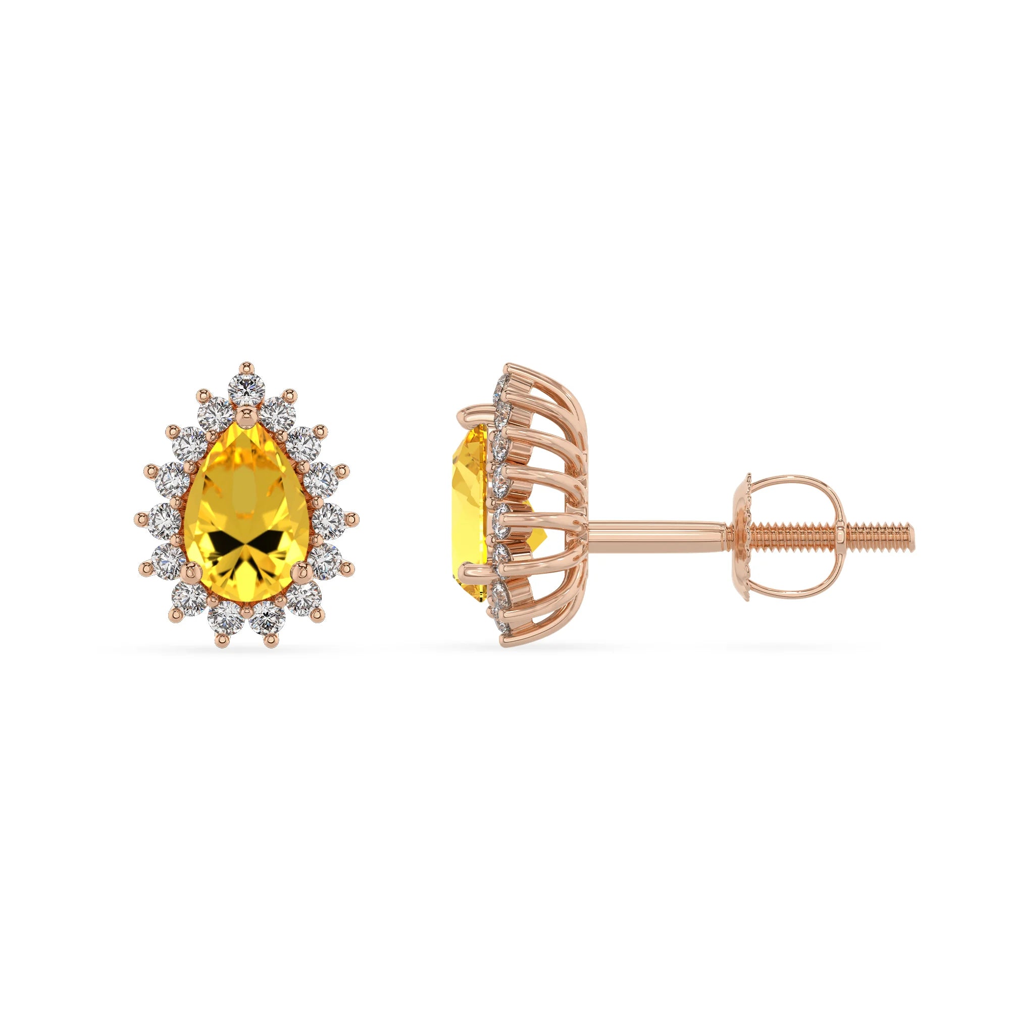 lab grown yellow sapphire pear stud earrings in rose gold 
