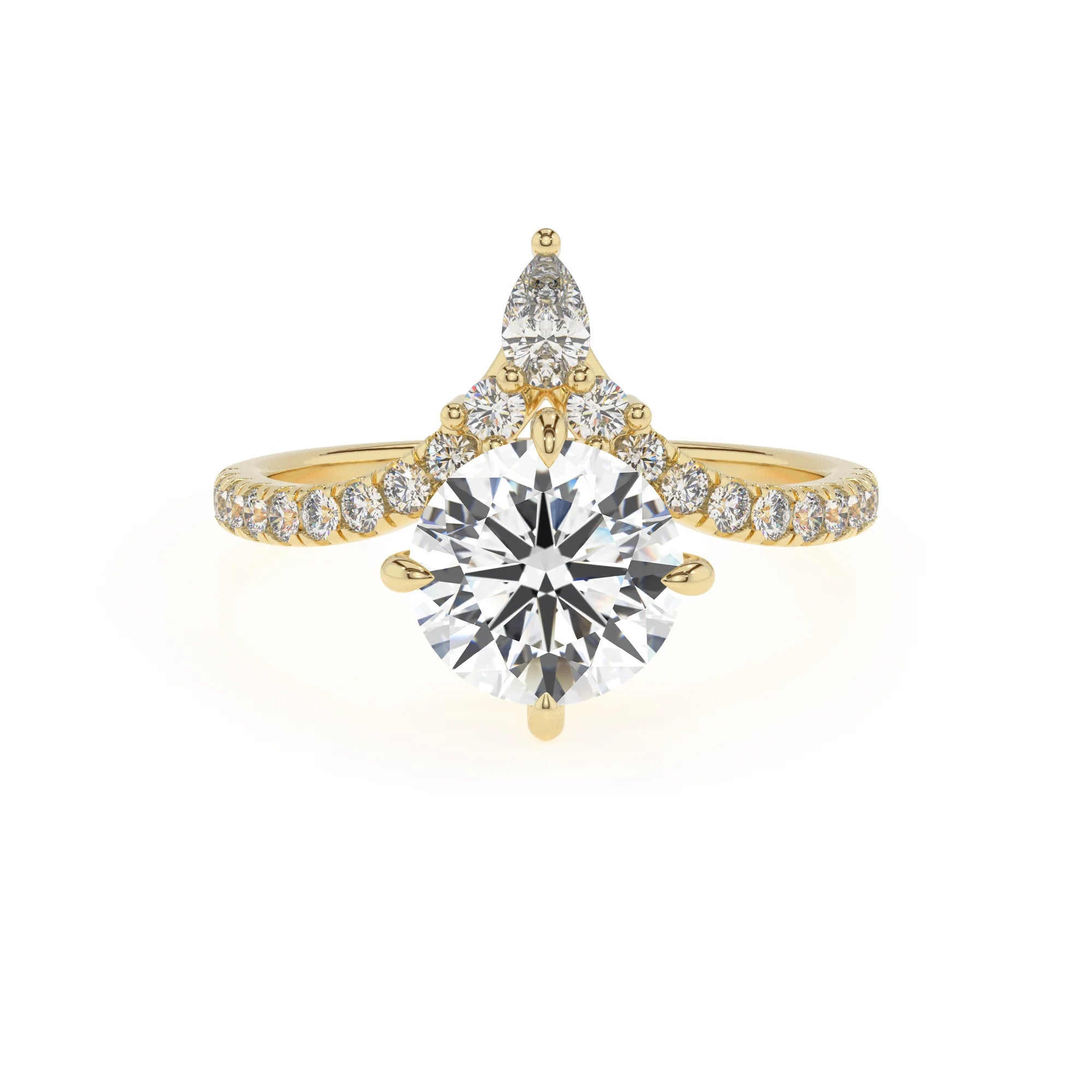 lab grown moissanite round solitaire rings in yellow gold 