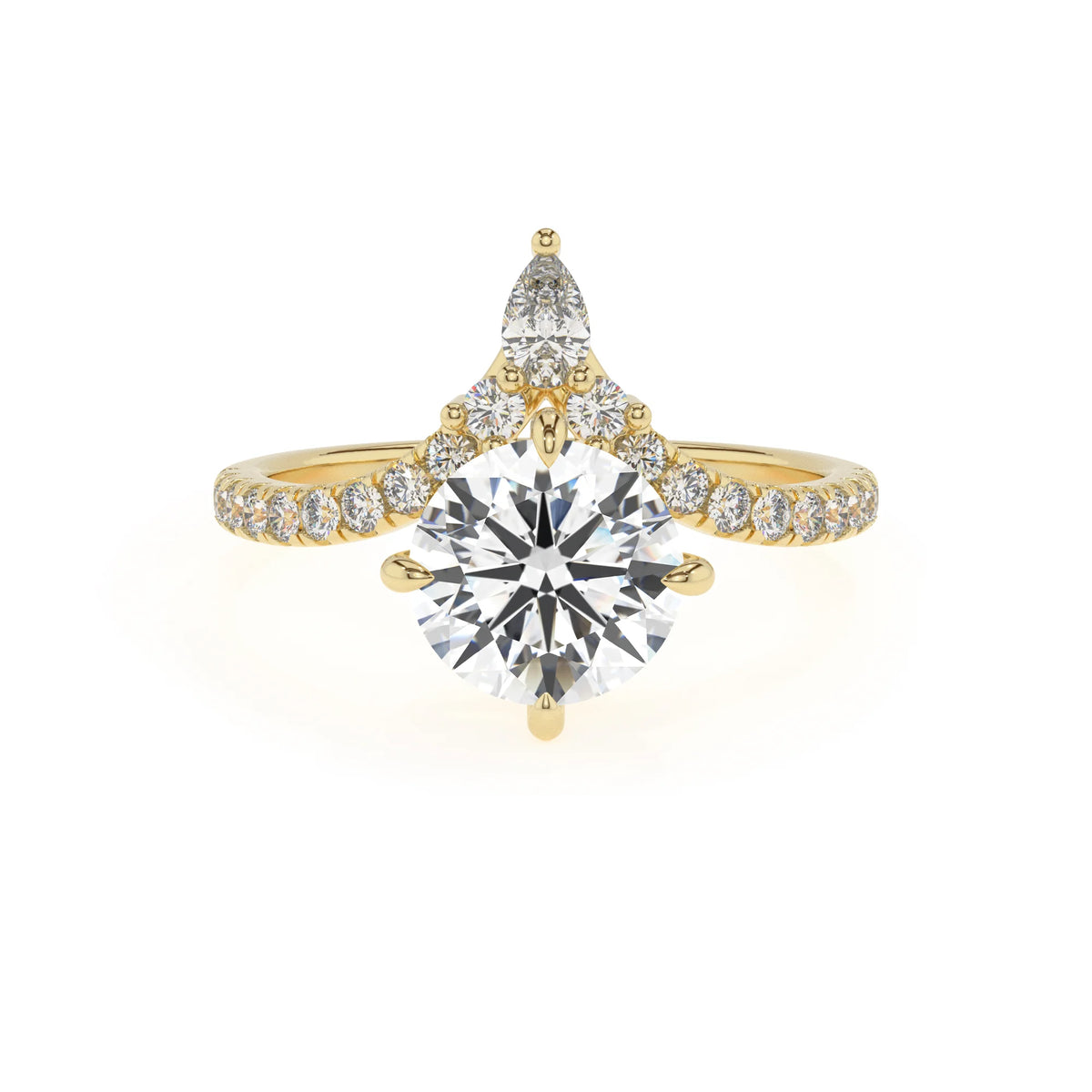 lab grown moissanite round solitaire rings in yellow gold 