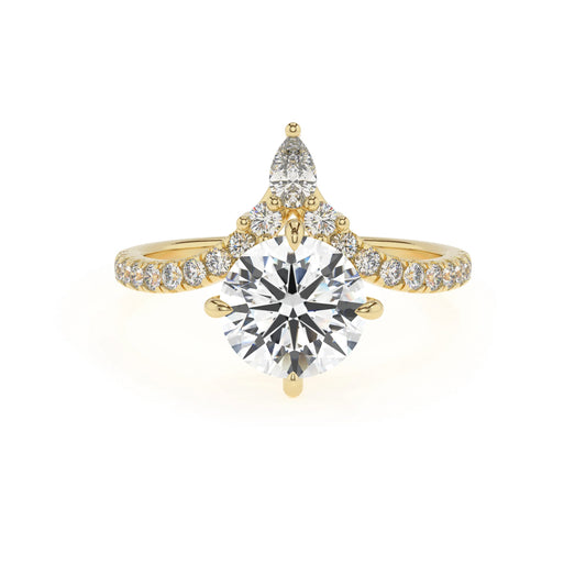 lab grown moissanite round solitaire rings in yellow gold 