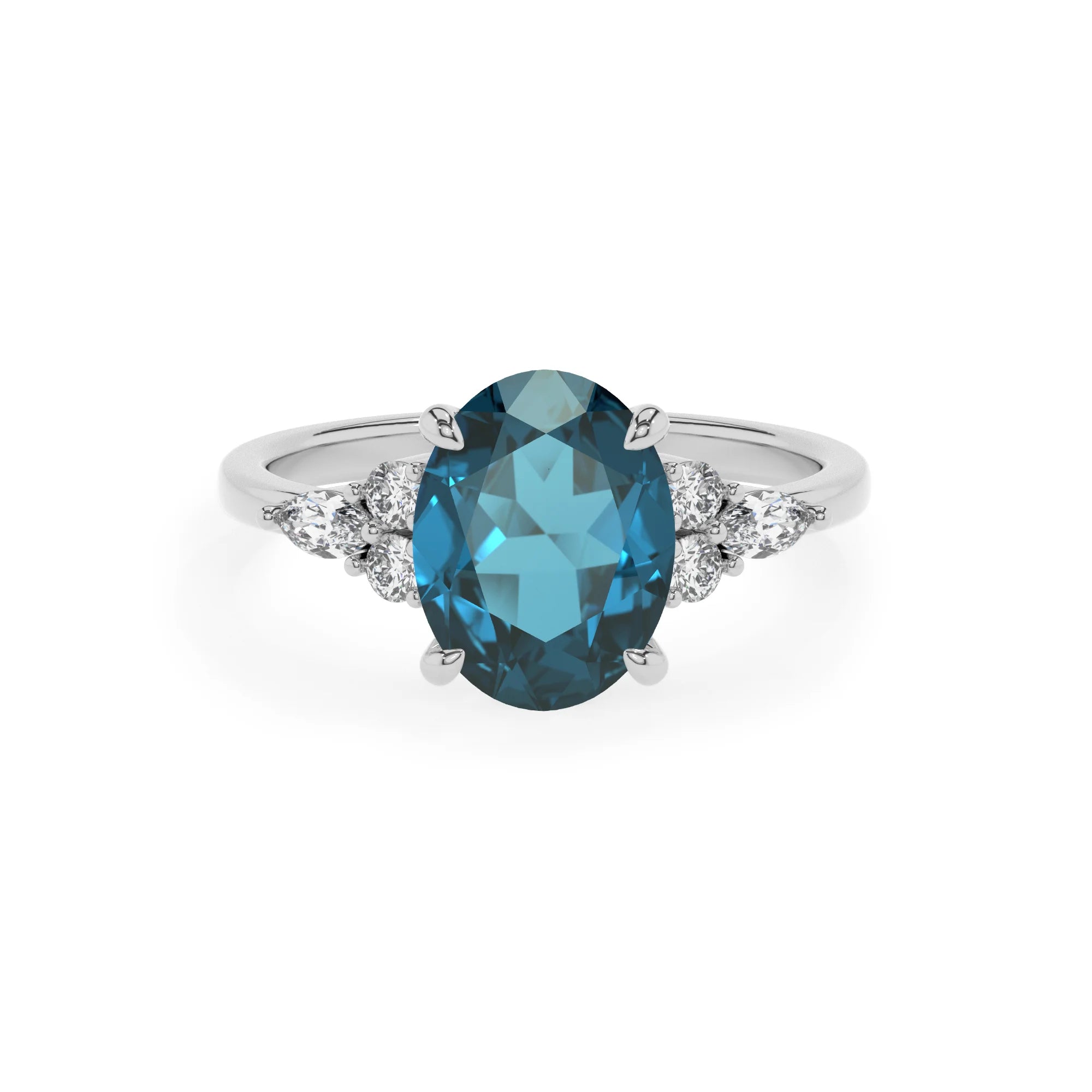 natural london-blue-topaz oval solitaire rings in sterling silver 