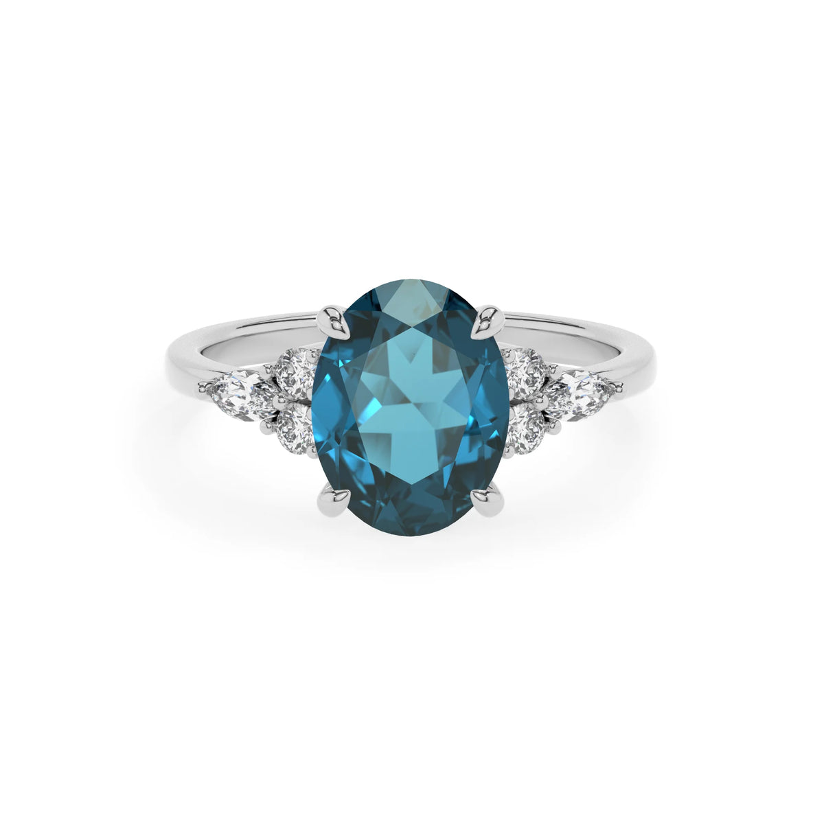 natural london-blue-topaz oval solitaire rings in sterling silver 