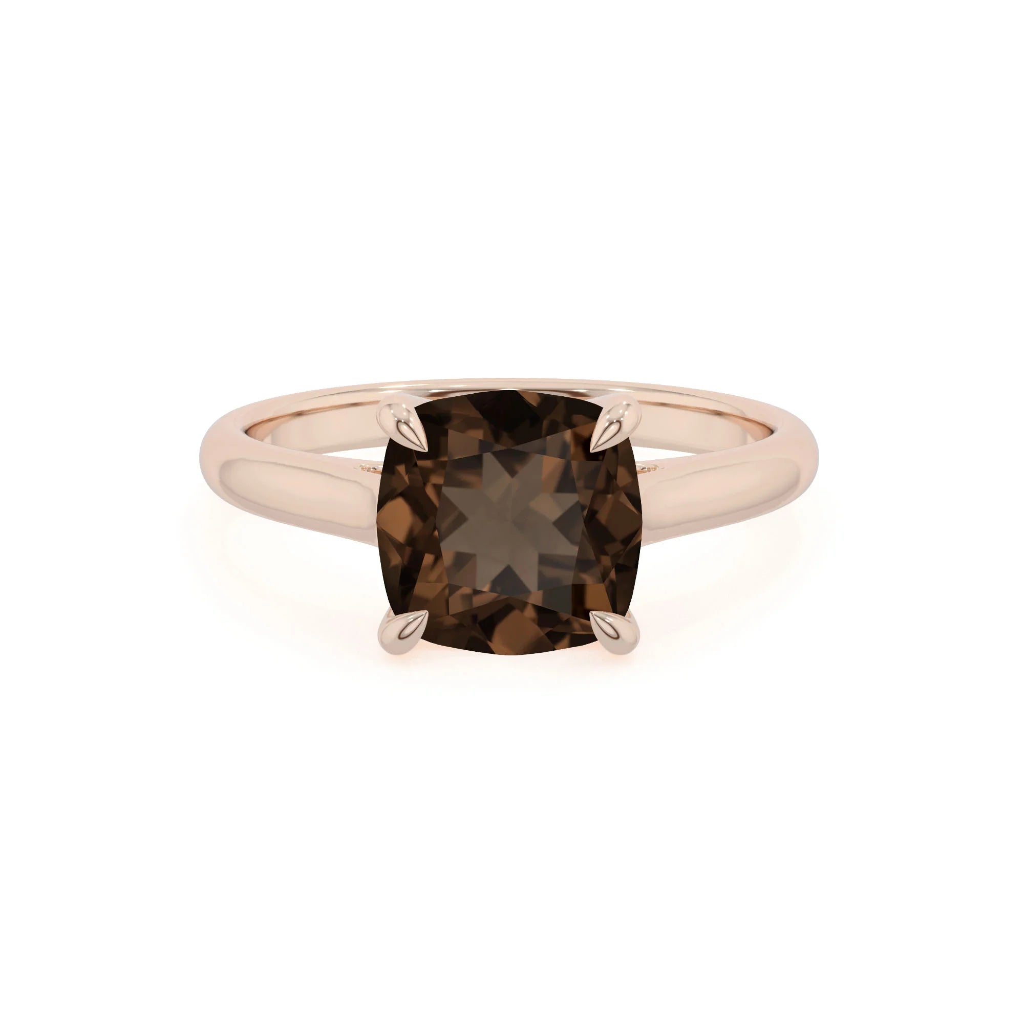 natural smoky-quartz cushion solitaire rings in rose gold 