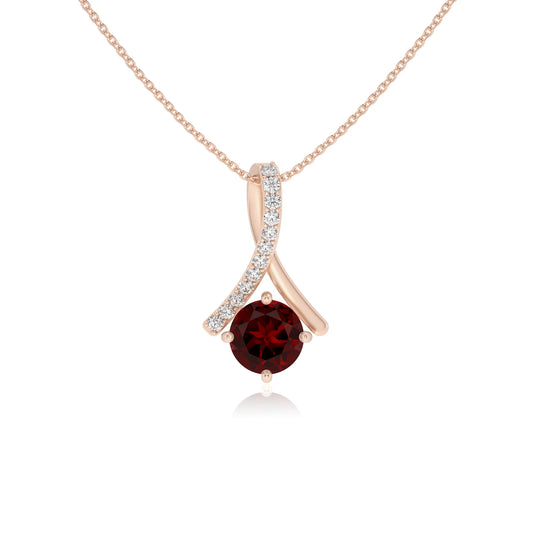 natural garnet round solitaire necklaces in rose gold 