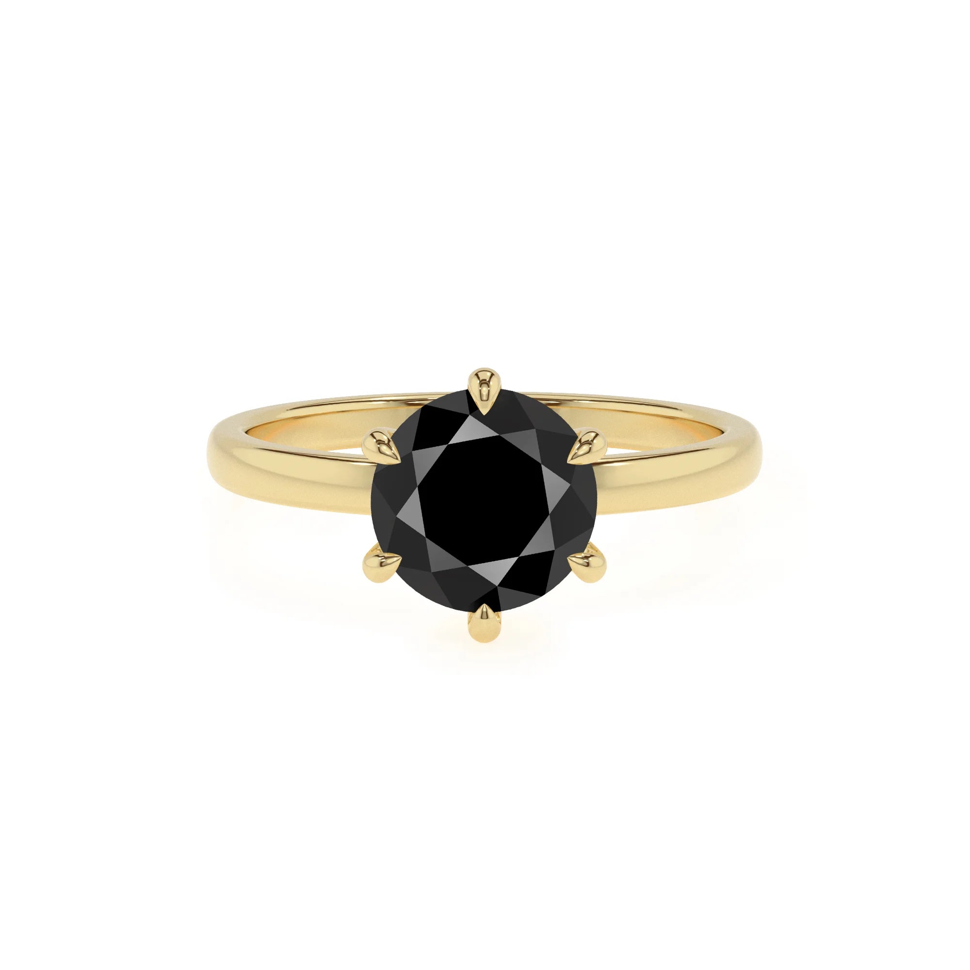 natural black-onyx round solitaire rings in yellow gold 