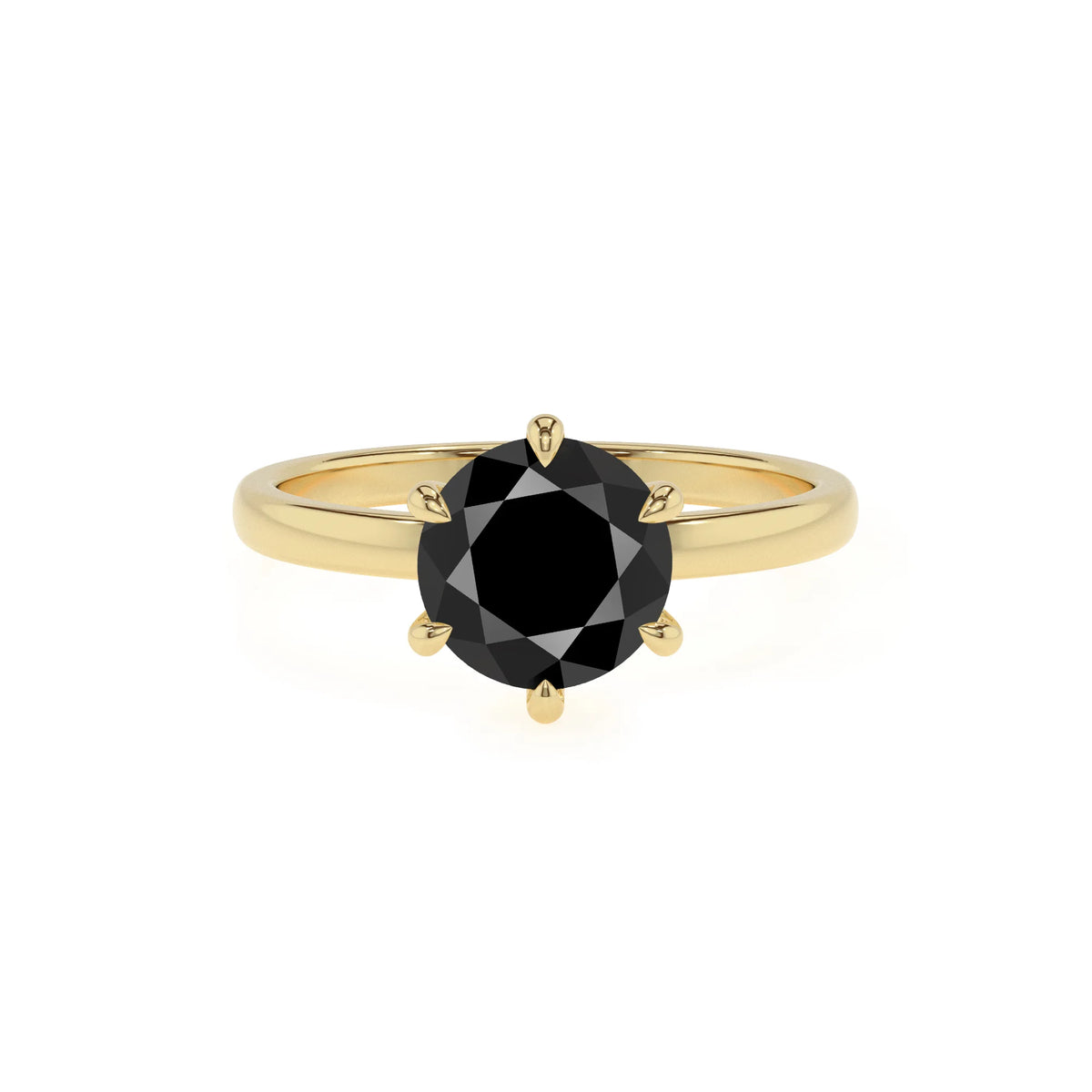 natural black-onyx round solitaire rings in yellow gold 