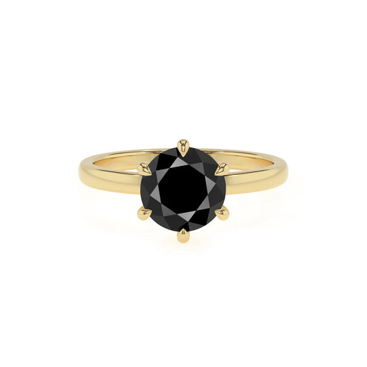 natural black-onyx round solitaire rings in yellow gold 