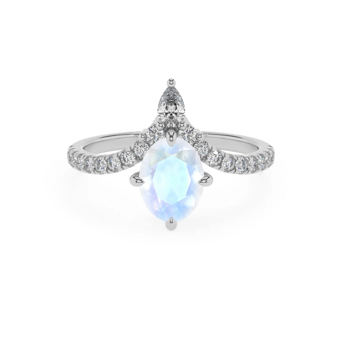 natural rainbow-moonstone oval solitaire rings in platinum 