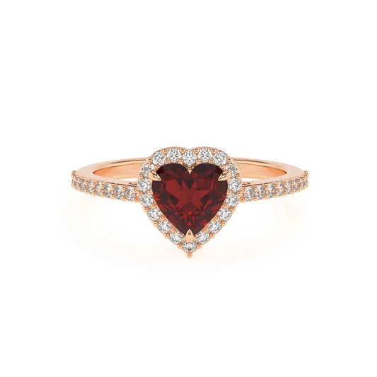 natural garnet heart solitaire rings in rose gold 