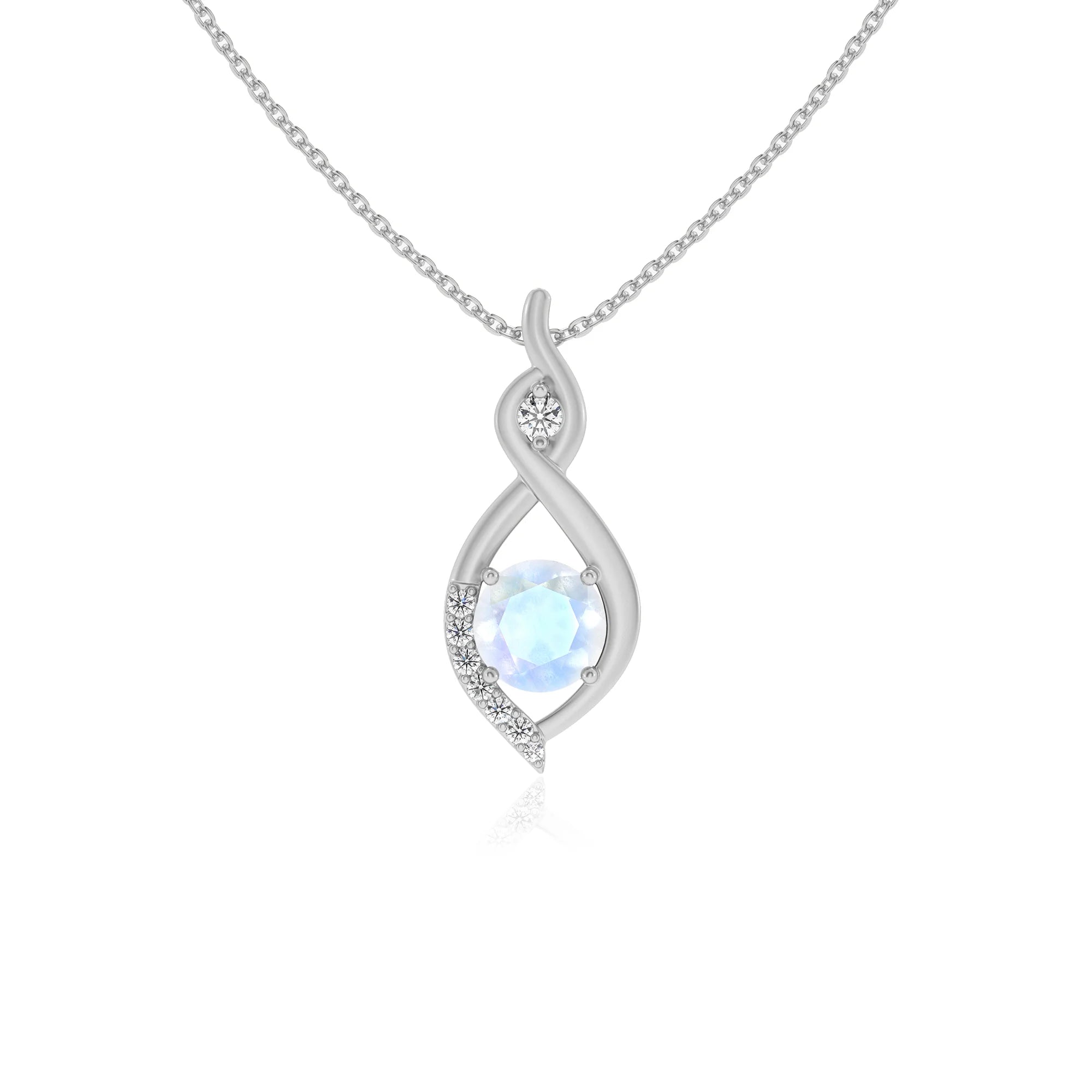 natural rainbow-moonstone round solitaire necklaces in platinum 