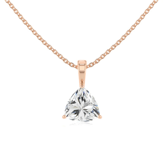 lab grown moissanite trillion solitaire necklaces in rose gold 