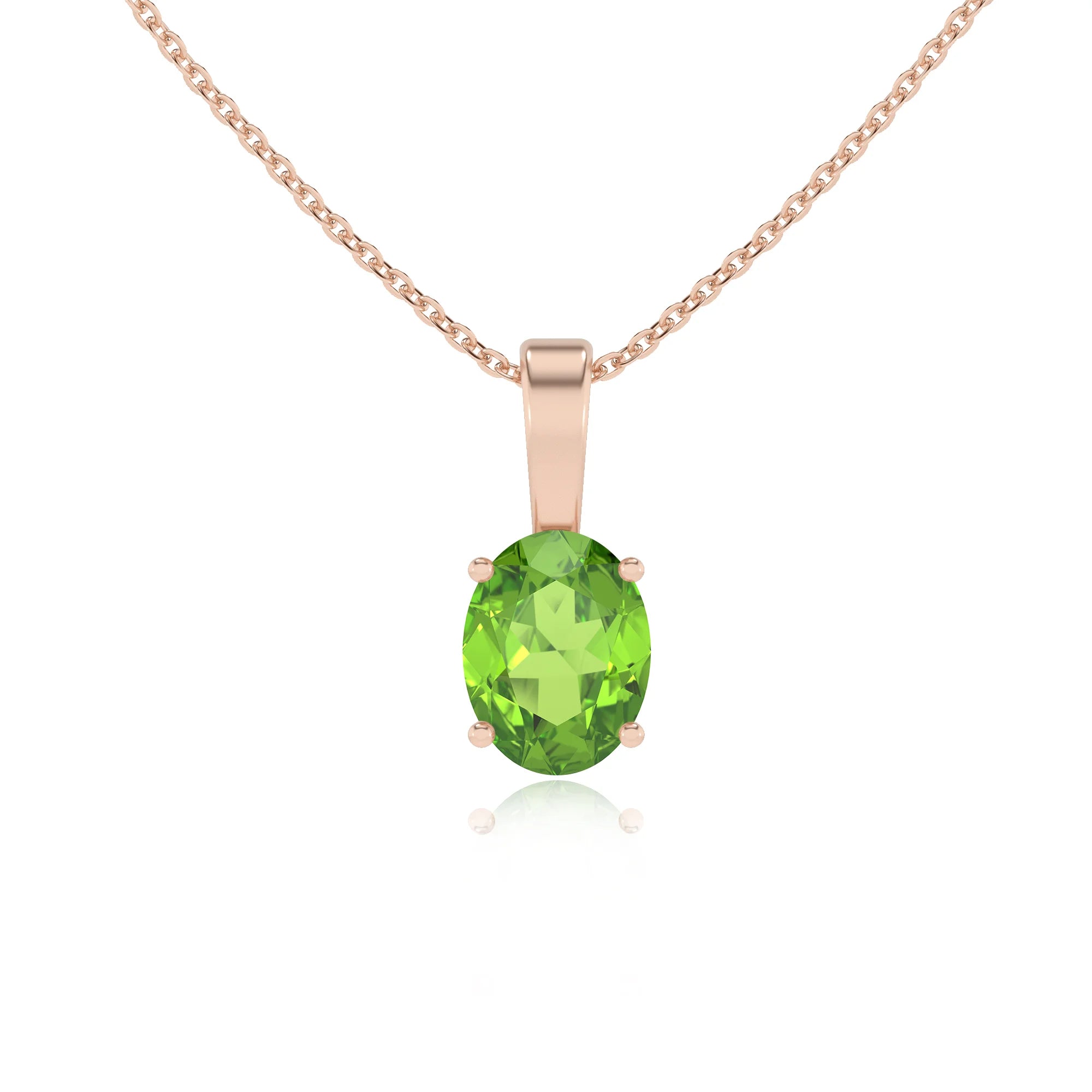 natural peridot oval solitaire necklaces in rose gold 