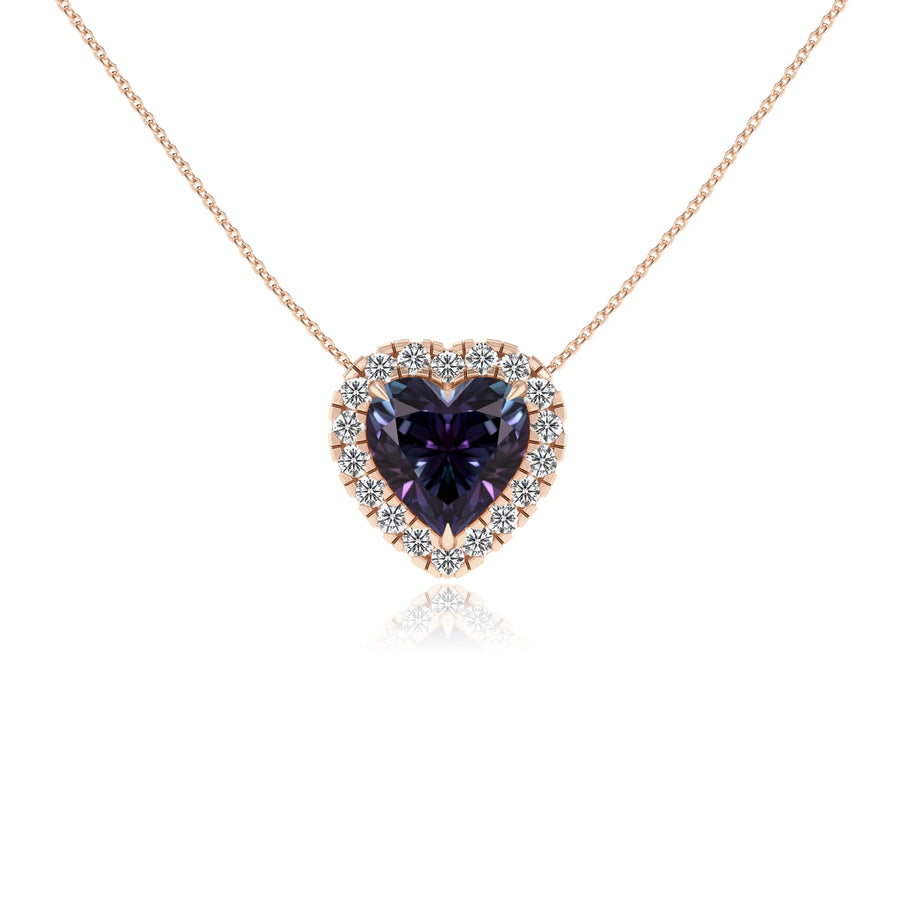 lab grown alexandrite heart solitaire necklaces in rose gold 