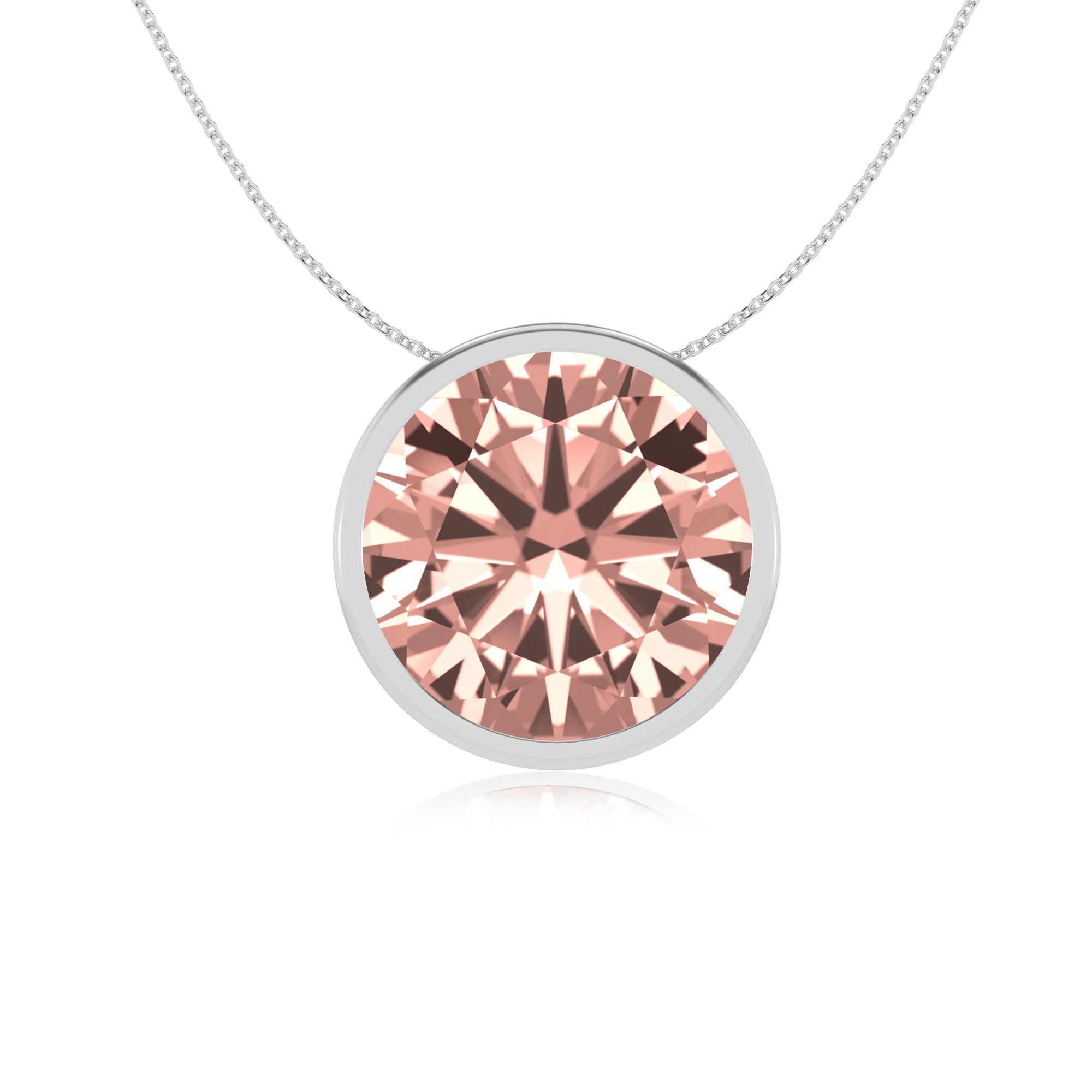 lab grown morganite round solitaire necklaces in platinum 