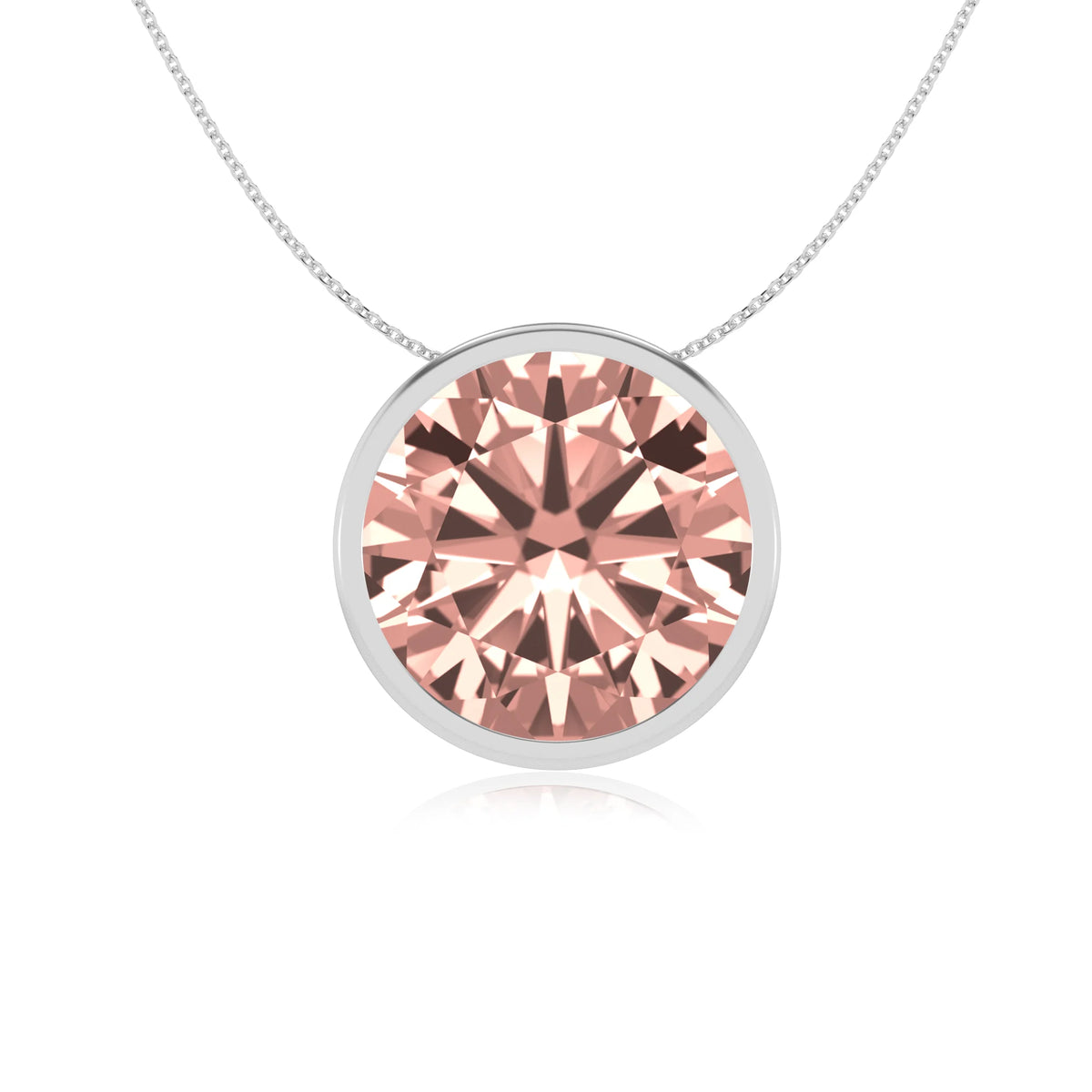 lab grown morganite round solitaire necklaces in platinum 