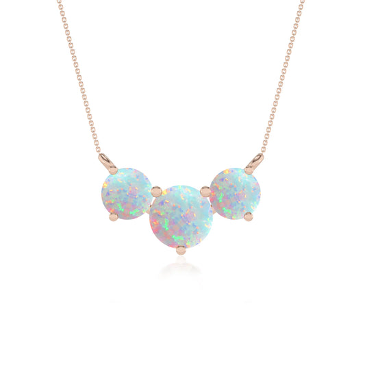lab grown opal round solitaire v-bale necklaces in rose gold 