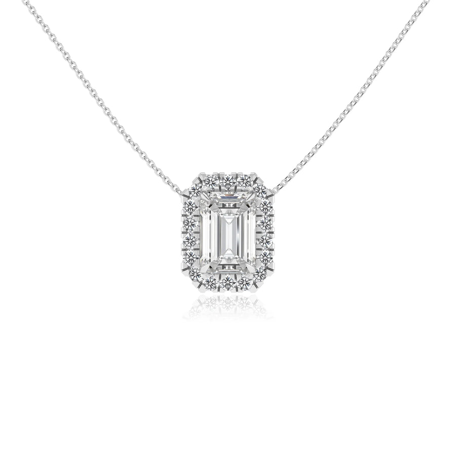 lab grown moissanite emerald cut solitaire necklaces in platinum 