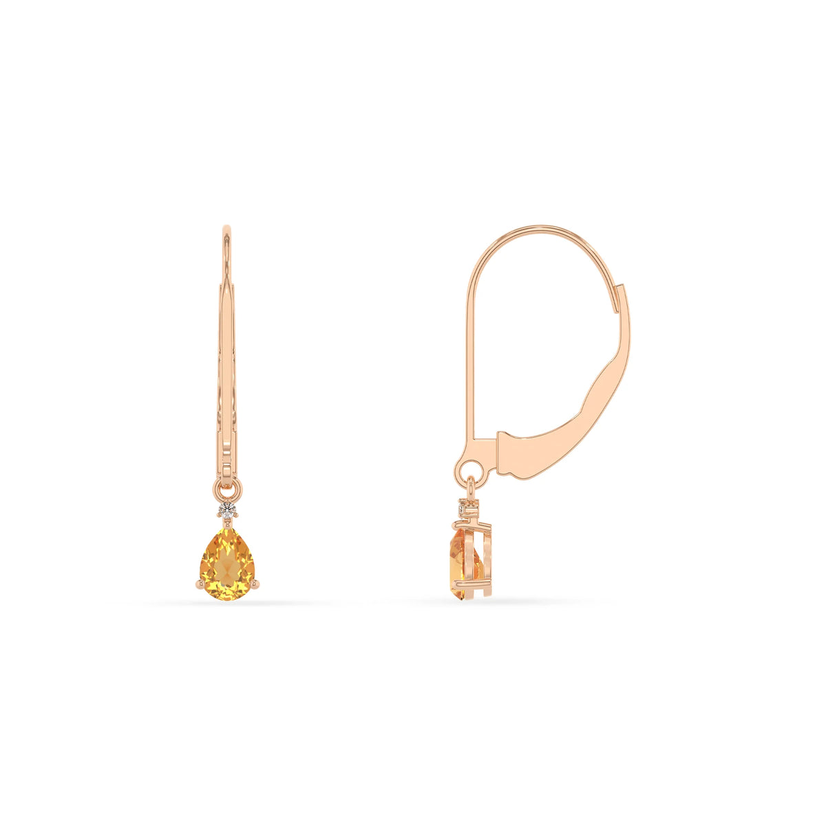 lab grown citrine pear drop earrings in rose gold 