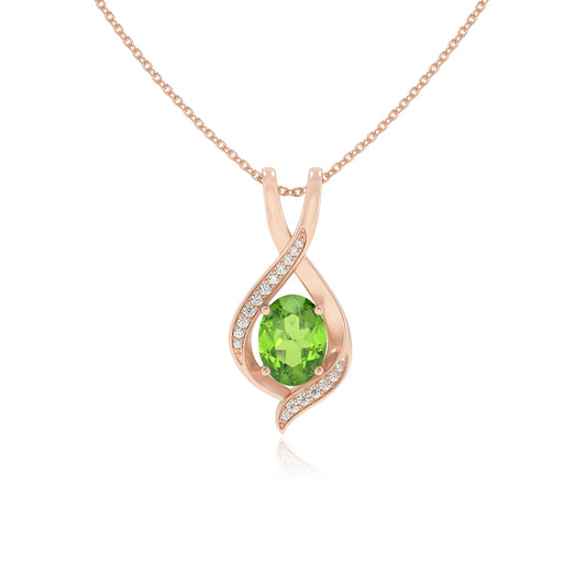 natural peridot oval solitaire necklaces in rose gold 