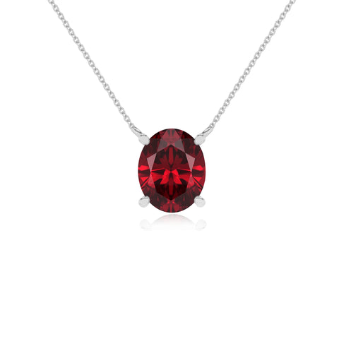 Lab Grown Ruby Oval Solitaire Pendant Necklace with 18" Chain