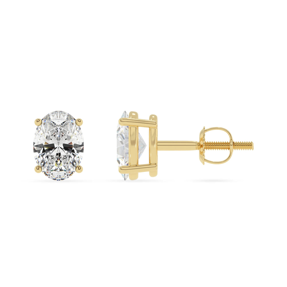 lab grown moissanite oval stud earrings in yellow gold 