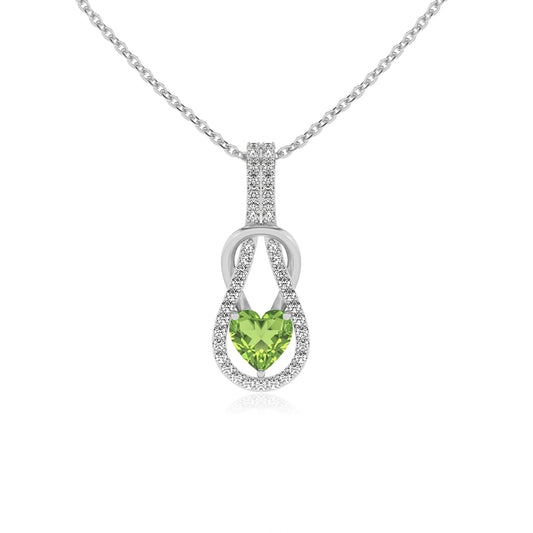 natural peridot heart infinity  v-bale necklaces in sterling silver 