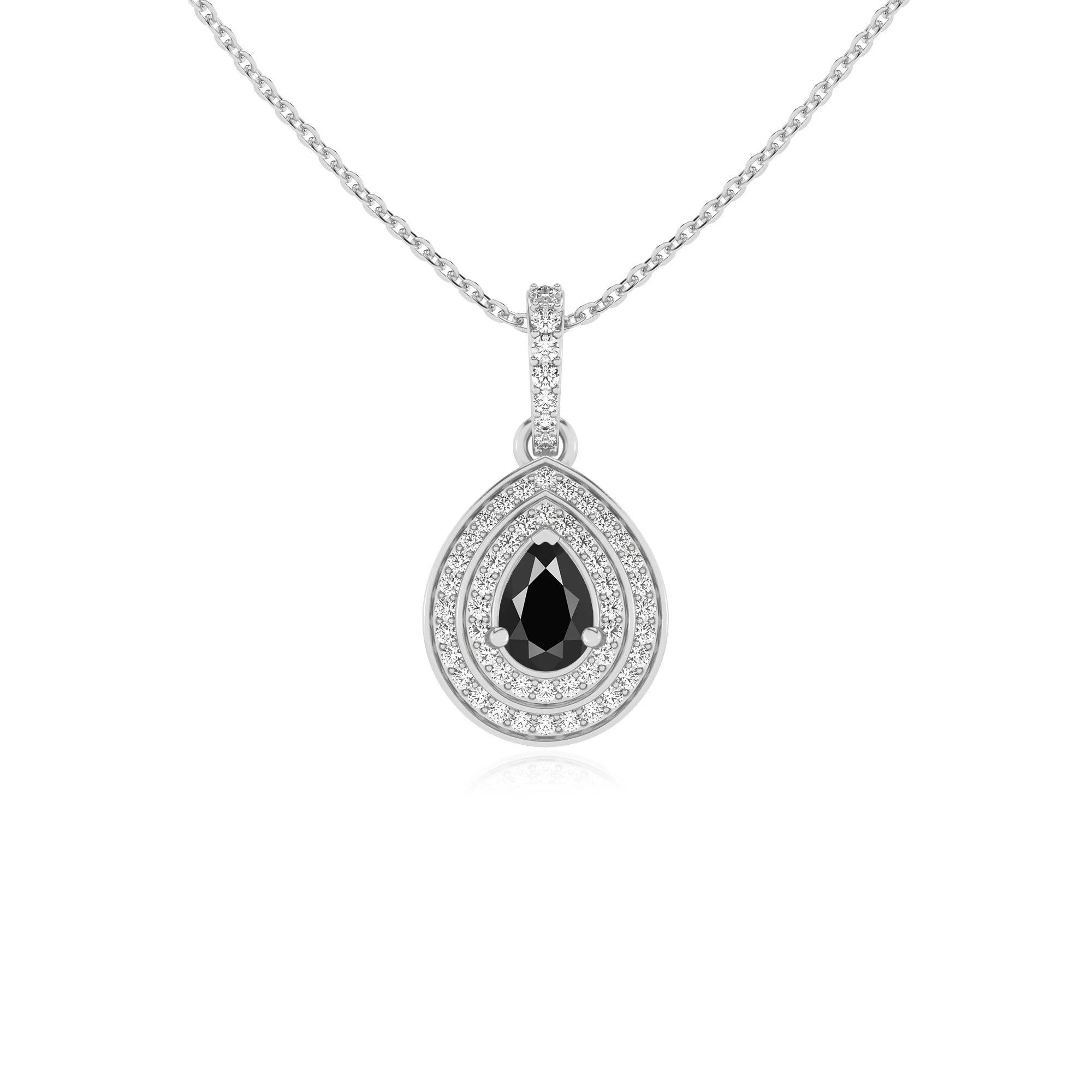 natural black-onyx pear halo necklaces in white gold 