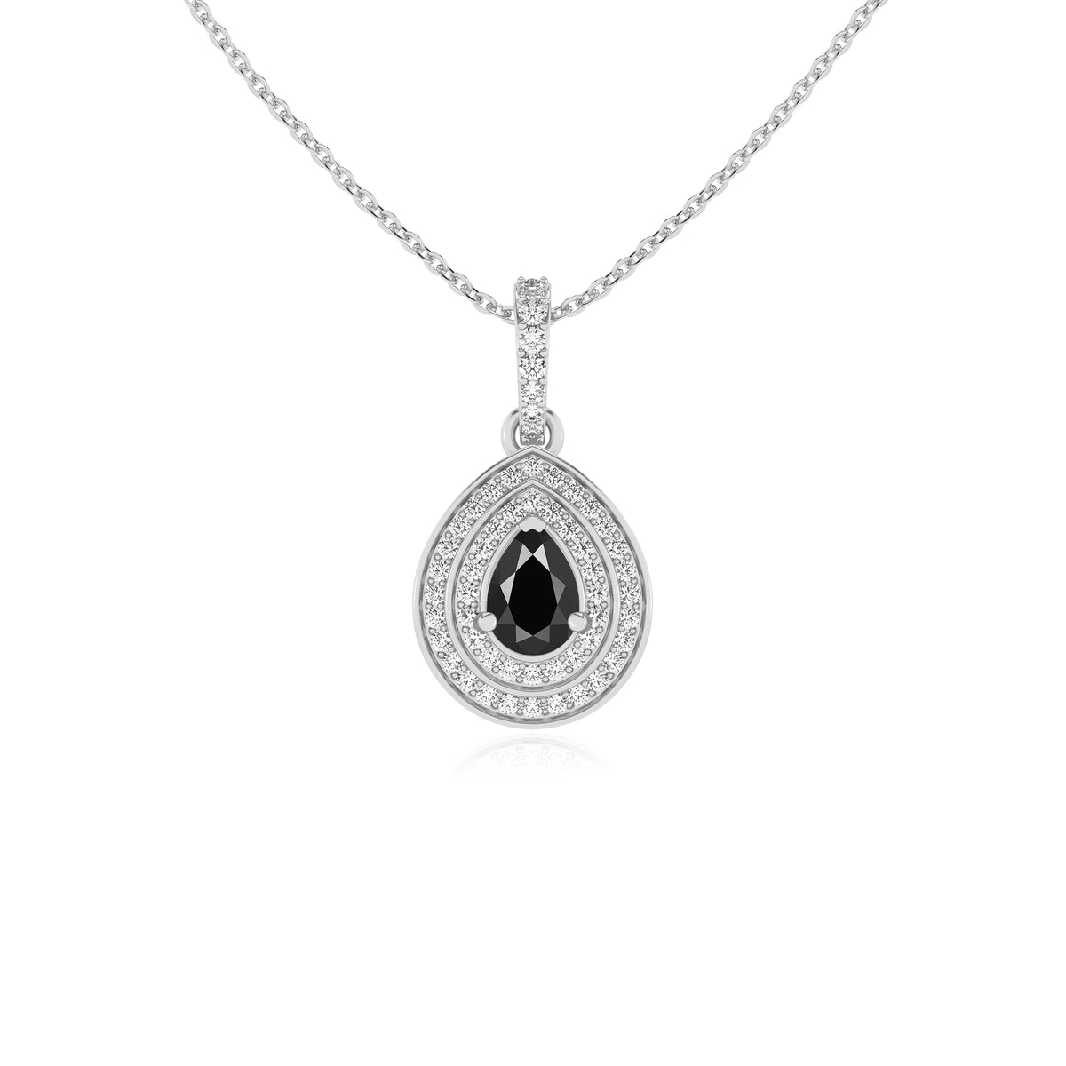 natural black-onyx pear halo necklaces in white gold 