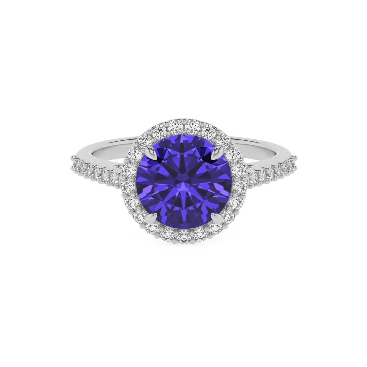 lab grown tanzanite round solitaire rings in platinum 
