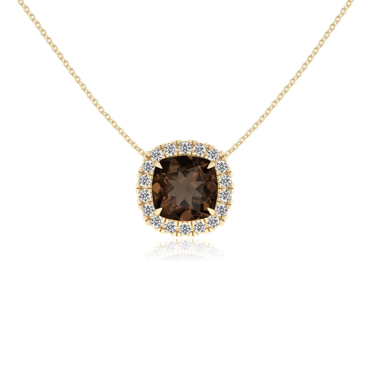 natural smoky quartz cushion solitaire necklaces in yellow gold 