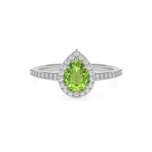 natural peridot pear solitaire rings in white gold 