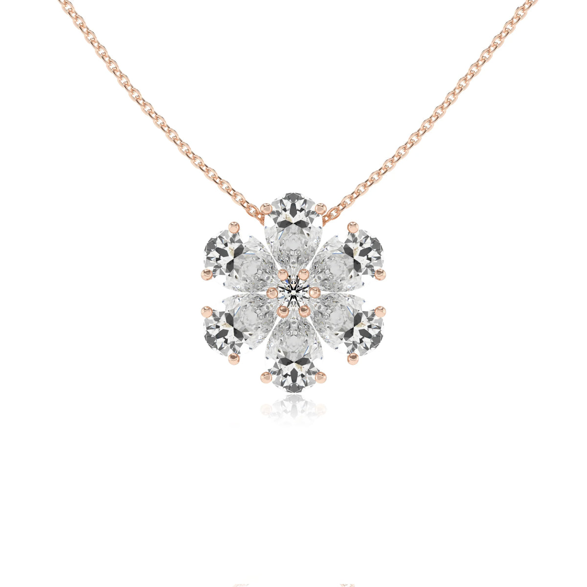 lab grown moissanite pear solitaire necklaces in rose gold 