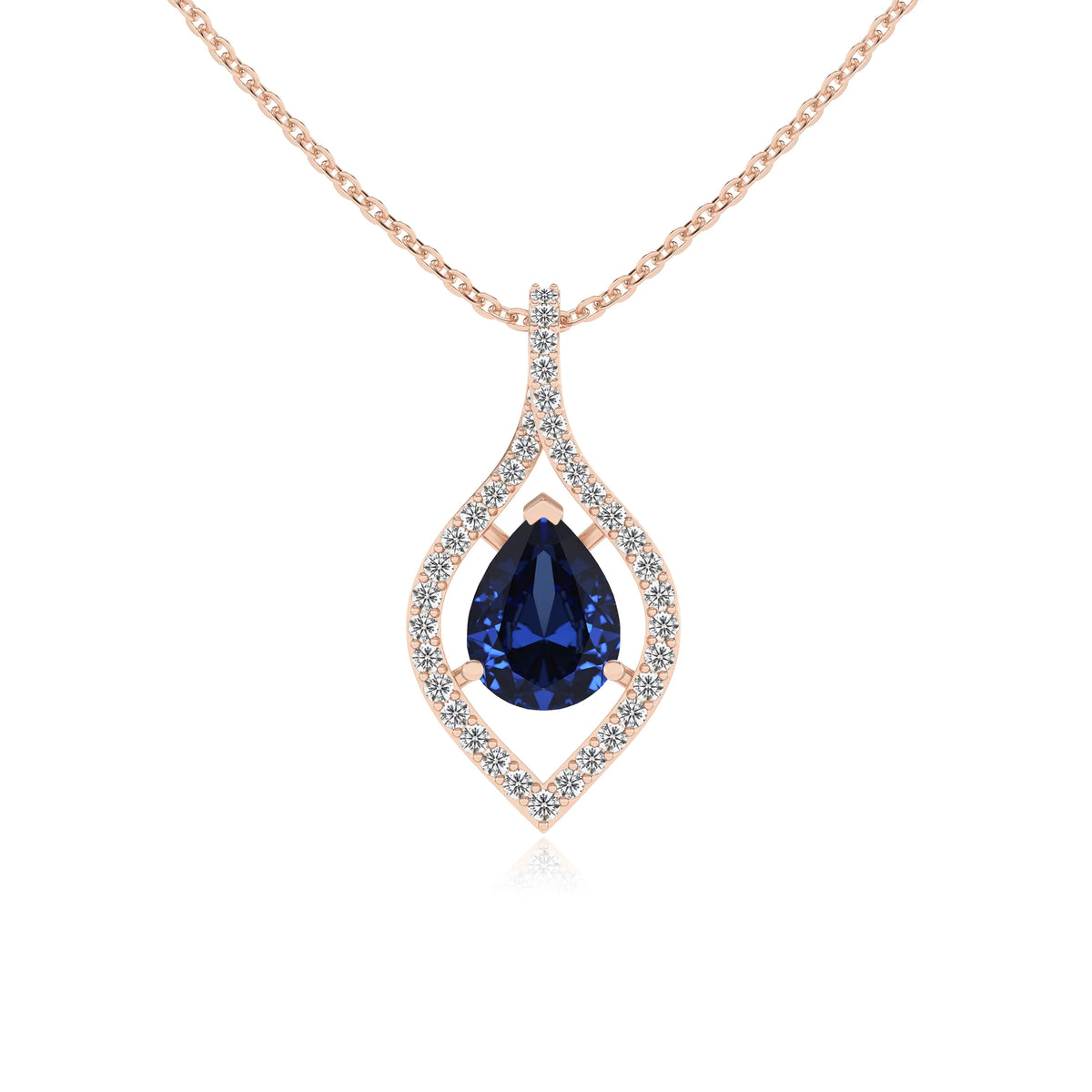 lab grown blue-sapphire pear infinity necklaces in rose gold 