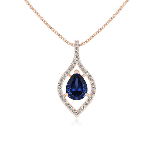lab grown blue-sapphire pear infinity necklaces in rose gold 