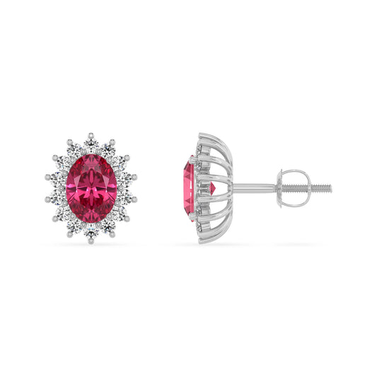 lab grown pink tourmaline oval stud earrings in white gold 