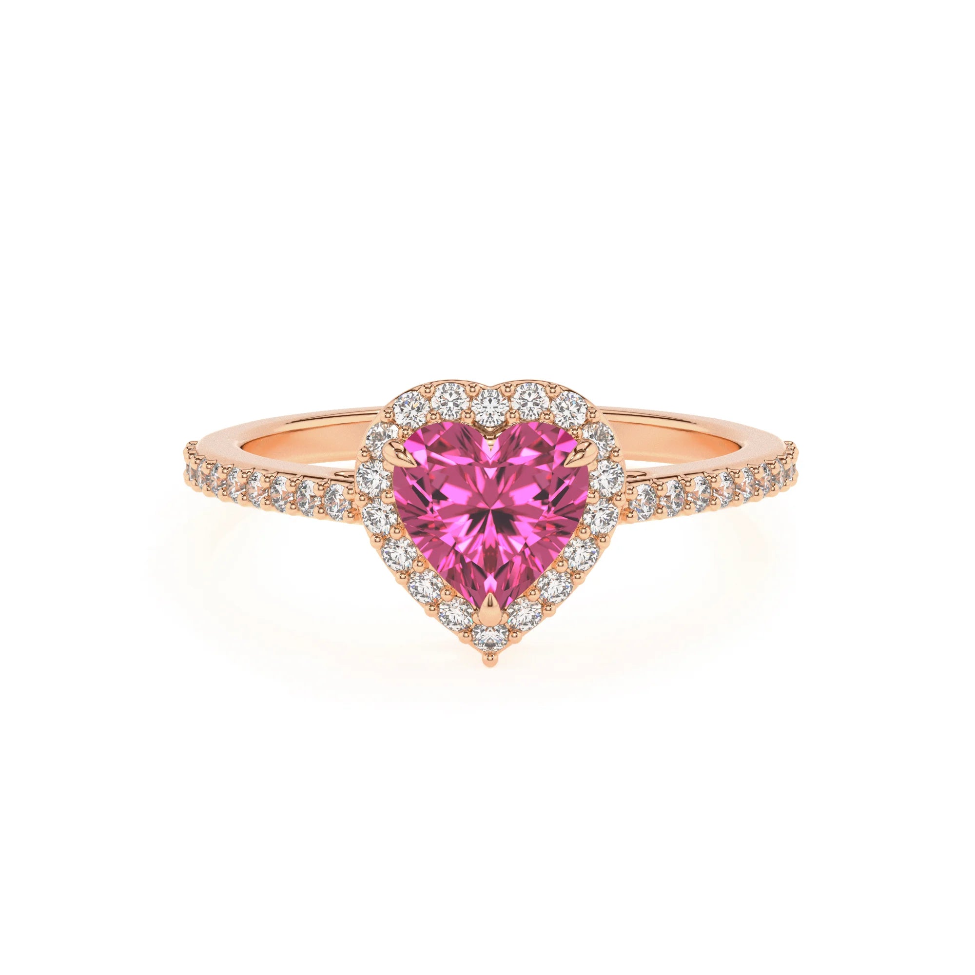 lab grown pink-sapphire heart solitaire rings in rose gold 