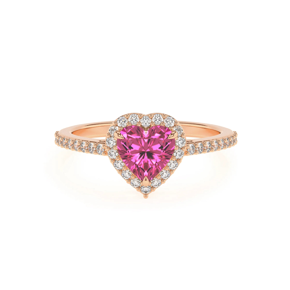 lab grown pink-sapphire heart solitaire rings in rose gold 