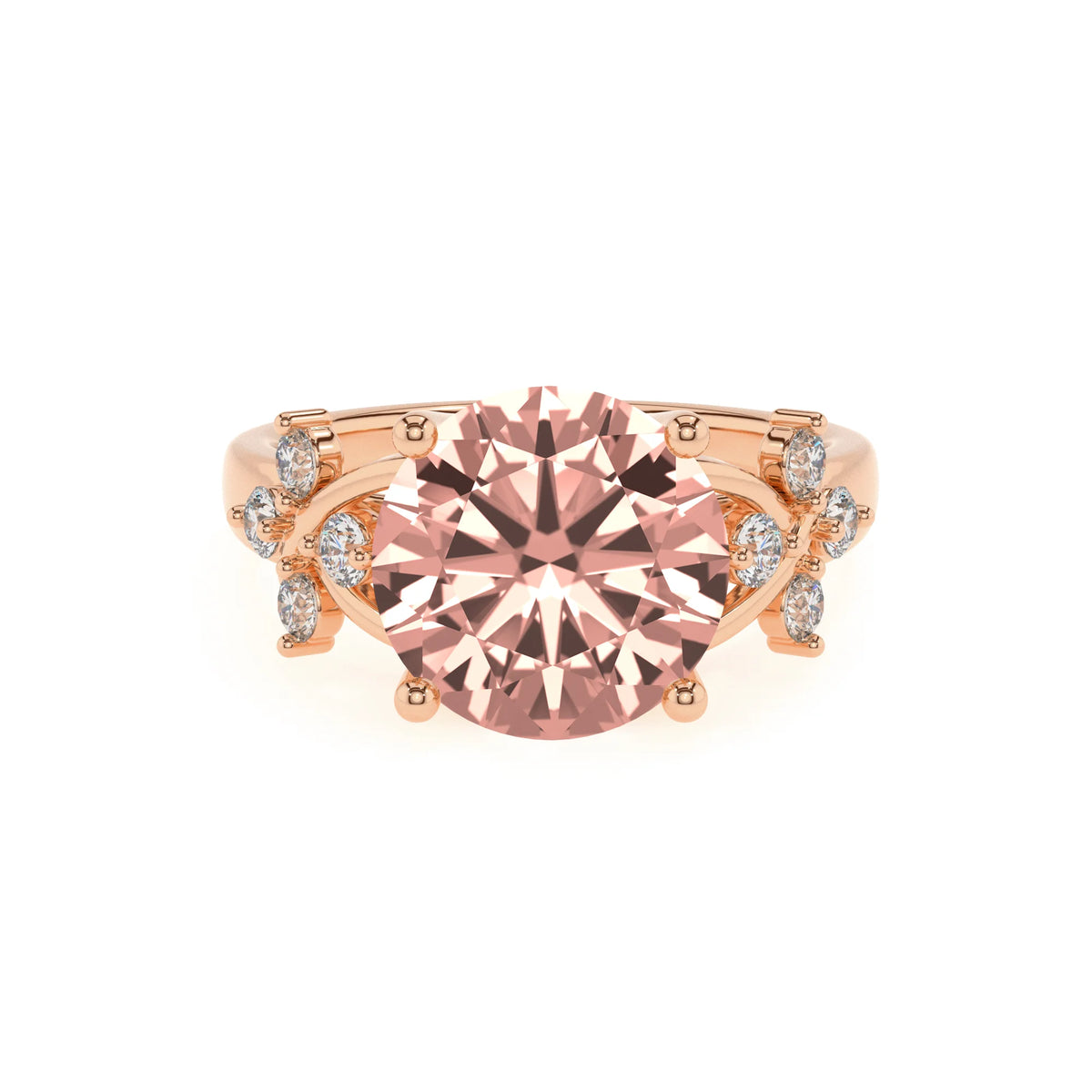 lab grown morganite round solitaire rings in rose gold 