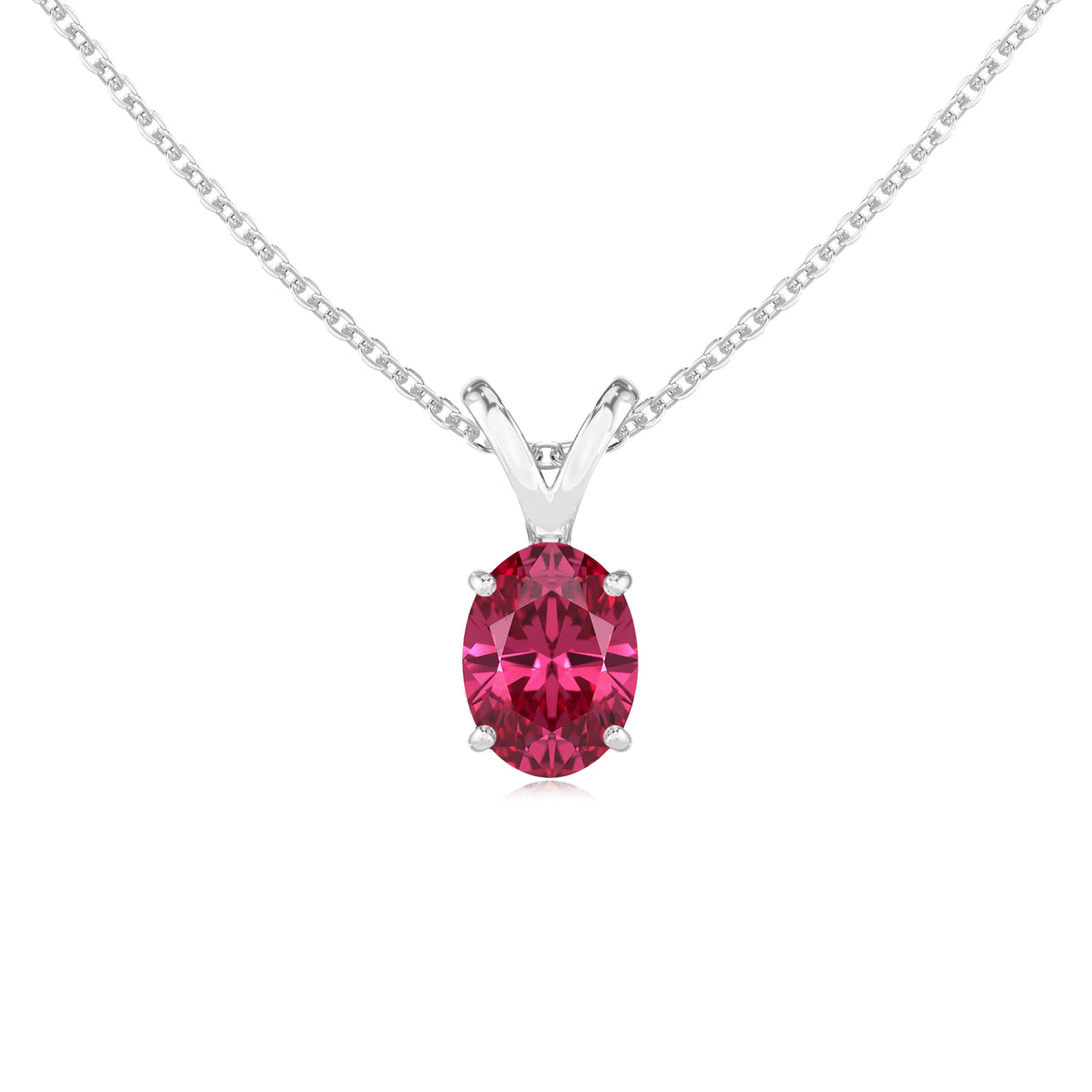 lab grown pink-tourmaline oval solitaire v-bale necklaces in sterling silver 