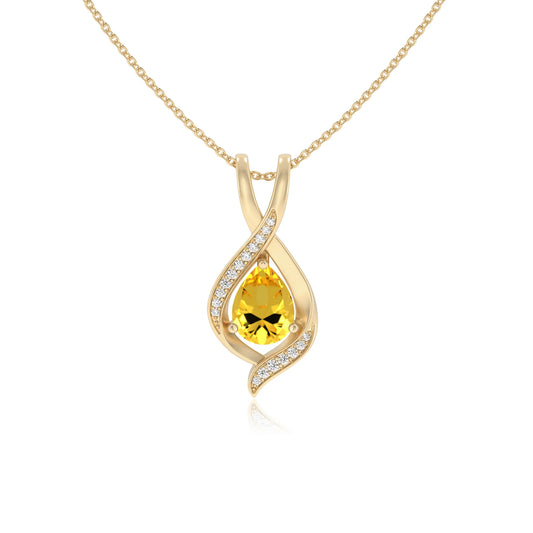 lab grown yellow-sapphire pear solitaire necklaces in yellow gold 