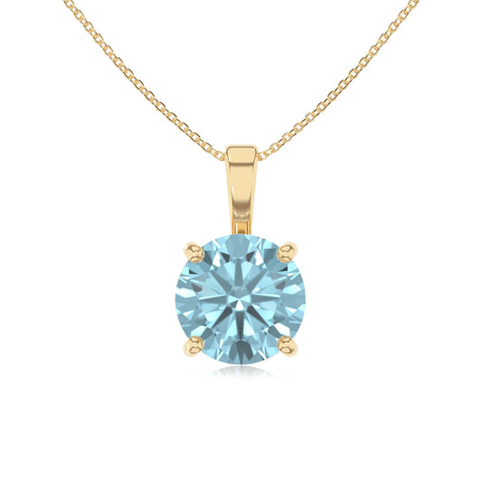 lab grown aquamarine round solitaire necklaces in yellow gold 