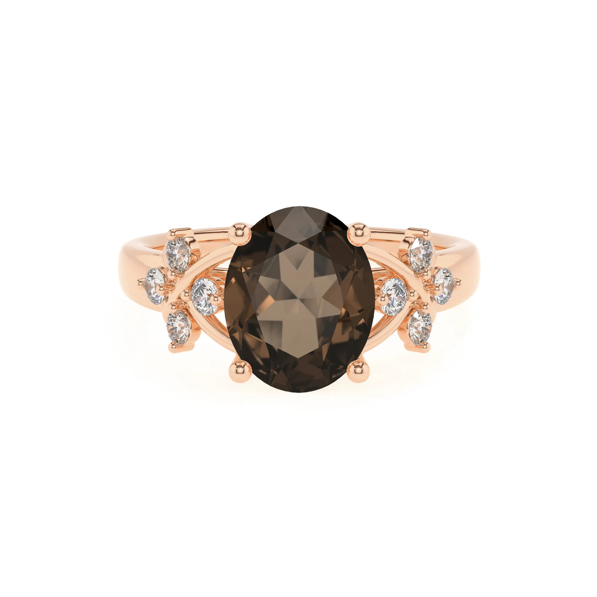 natural smoky-quartz oval solitaire rings in rose gold 
