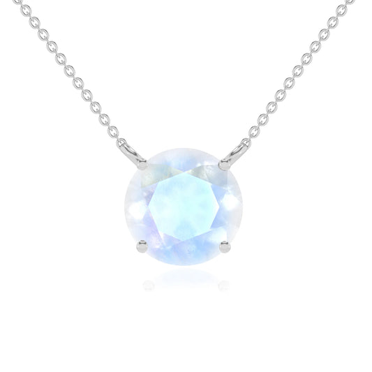 natural rainbow-moonstone round solitaire necklaces in white gold 