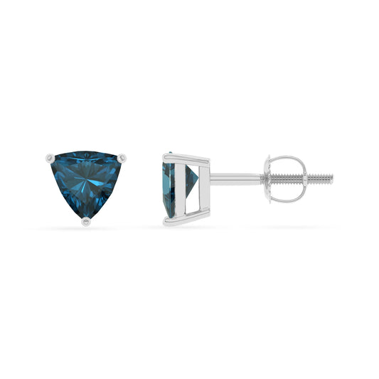natural london blue topaz trillion stud earrings in platinum 