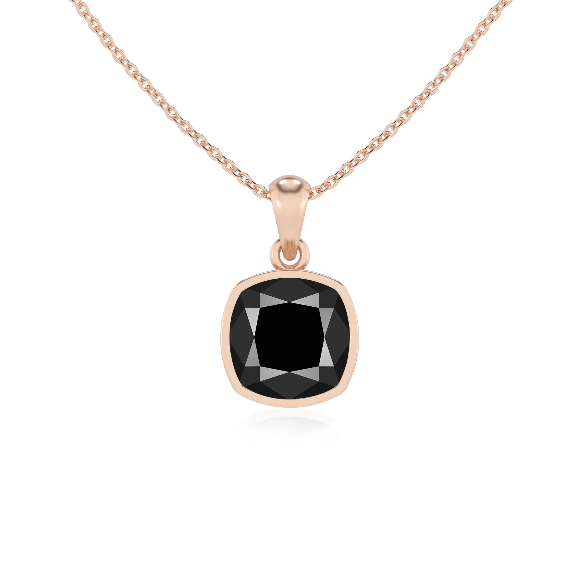 natural black-onyx cushion solitaire necklaces in rose gold 
