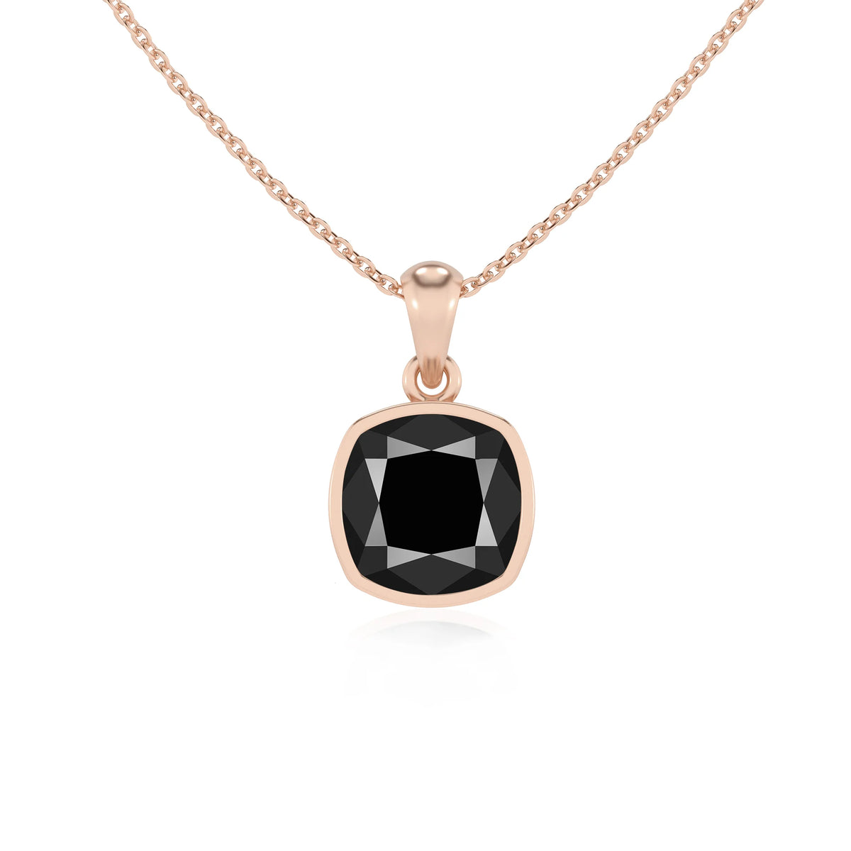 natural black-onyx cushion solitaire necklaces in rose gold 